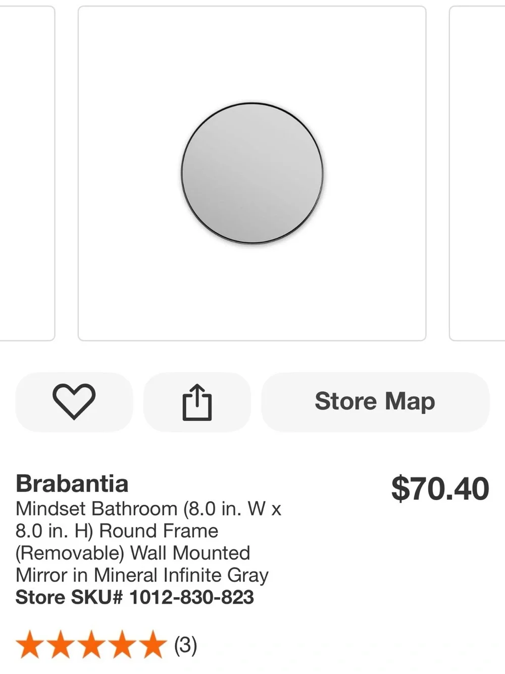 New Brabantia MindSet Bathroom Mirror - black